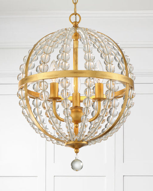 ROX-A9003-GA- Roxy 3-Light Chandelier in Antique Gold with Clear Glass Beads by Crystorama