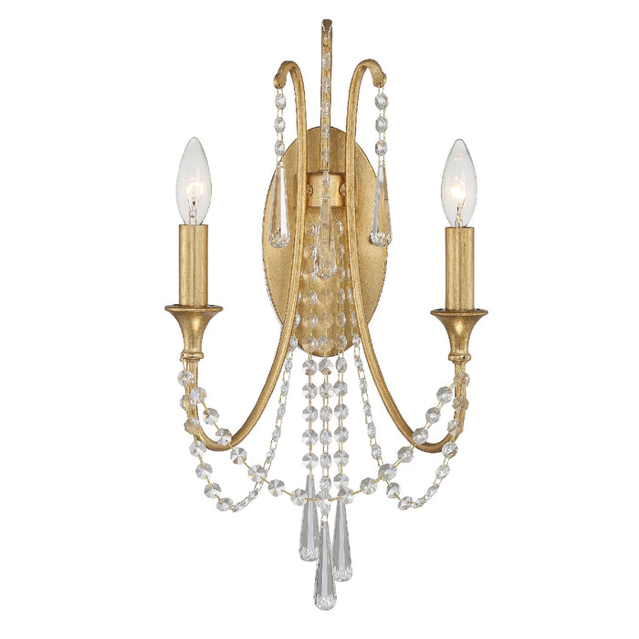 ARC-1902-GA-CL-MWP- Arcadia 2-Light Wall Mount in Antique Gold with Hand Cut Crystal by Crystorama