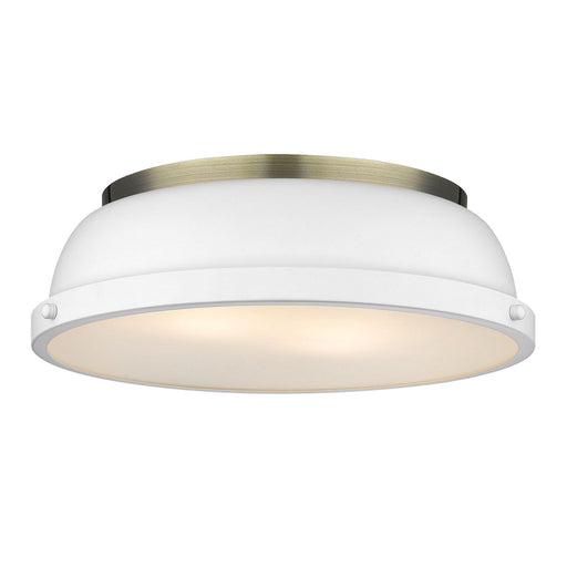 3602-14 AB-WHT- Duncan 14" Flush Mount in Aged Brass with Matte White Shade by Golden Lighting