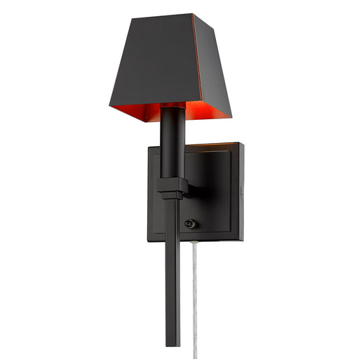 5905-1W BLK-BLK - Messina 1-Light Wall Sconce in Matte Black with Copper Shade Interior by Golden Lighting