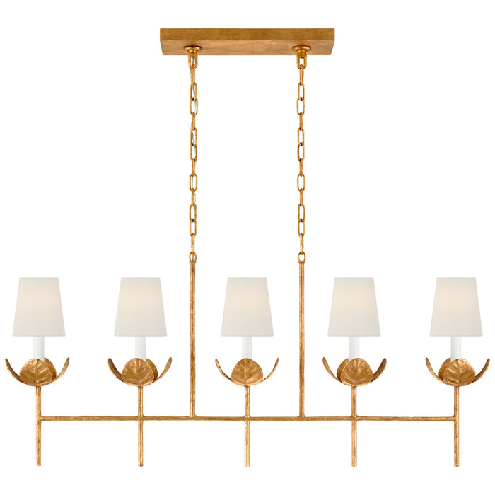 Illana Five Light Linear Chandelier in Antique Gold Leaf