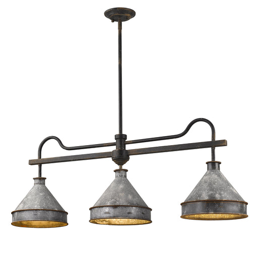 0877-LP ABI-GV- Jasper Linear Pendant in Antique Black Iron with Galvanized Steel by Golden Lighting