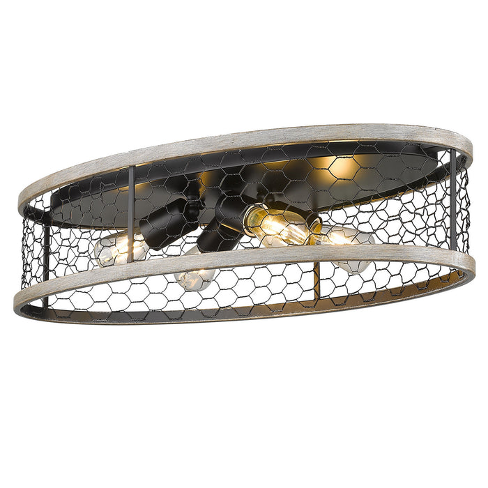 3171-FM24 BLK-CW- Bailey 24" Flush Mount in Matte Black with Chicken Wire Shade by Golden Lighting