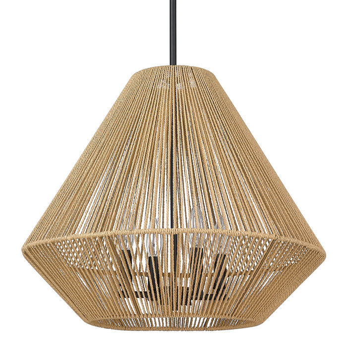 6937-4P BLK-NR- Valentina 4-Light Pendant in Matte Black with Natural Raphia Rope by Golden Lighting