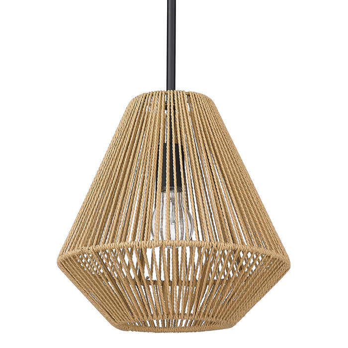 6937-M BLK-NR- Valentina Medium Pendant in Matte Black with Natural Raphia Rope by Golden Lighting