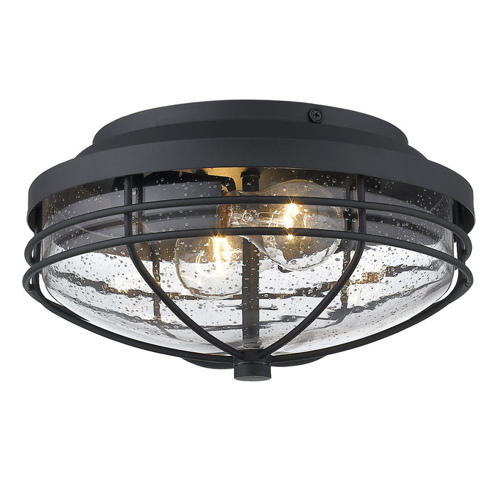 9808-OFM NB-SD- Seaport Outdoor Flush Mount in Natural Black with Seeded Glass by Golden Lighting