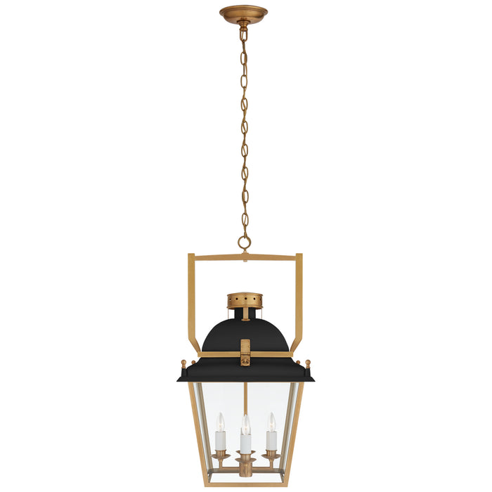 Coventry Four Light Lantern in Matte Black and Antique-Burnished Brass