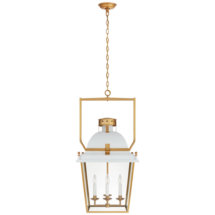 Coventry Four Light Lantern in Matte White and Antique-Burnished Brass