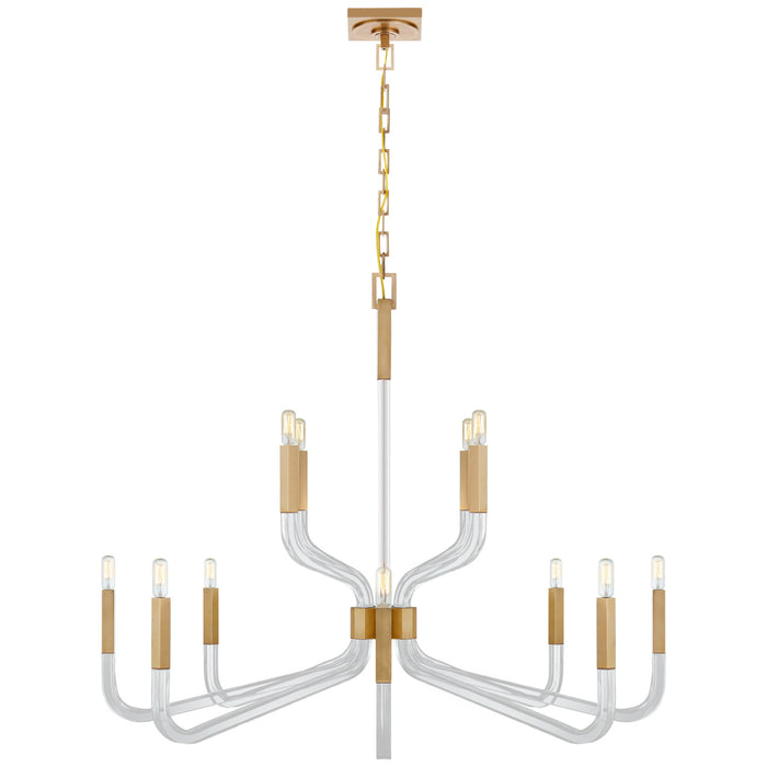 Reagan 12 Light Chandelier in Antique-Burnished Brass and Crystal