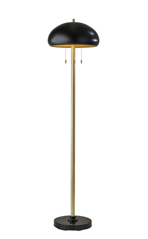 Cap Two Light Floor Lamp in Black & Antique Brass