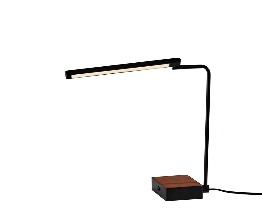 Sawyer LED Desk Lamp in Black with Camel Brown Leather