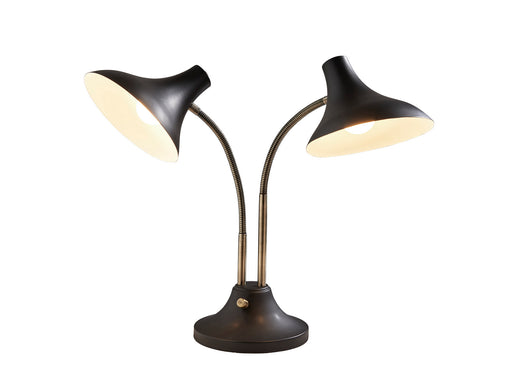 Ascot Two Light Desk Lamp in Black & Antique Brass