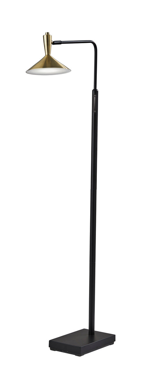 Lucas LED Floor Lamp in Black with Antique Brass