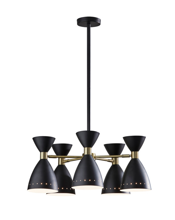 Oscar Five Light Pendant in Black with Antique Brass