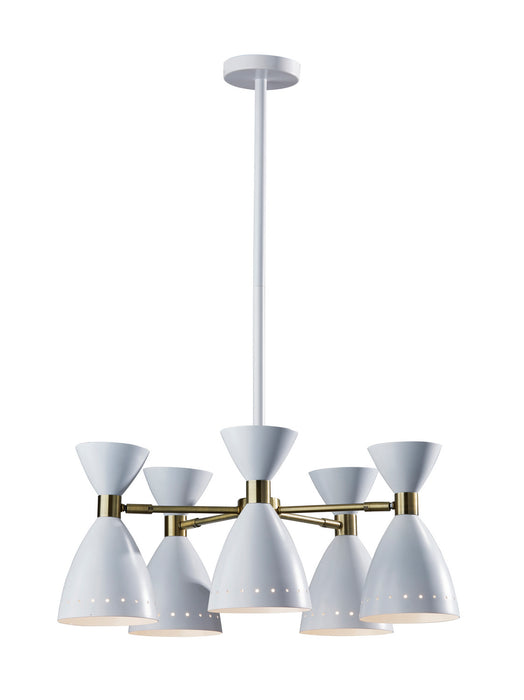 Oscar Five Light Pendant in White with Antique Brass