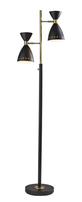 Oscar Two Light Tree Lamp in Black with Antique Brass