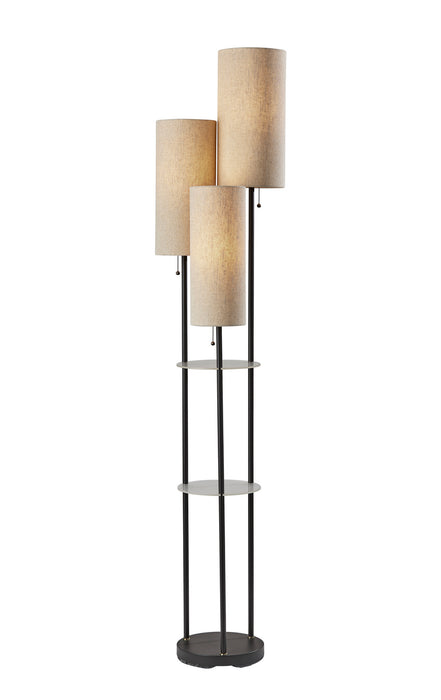 Trio Three Light Floor Lamp in Black with Antique Brass Accents