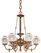 N801906- Metropolitan 6-Light Chandelier in Antique Classic Brass with Frosted Etched Glass by Metropolitan