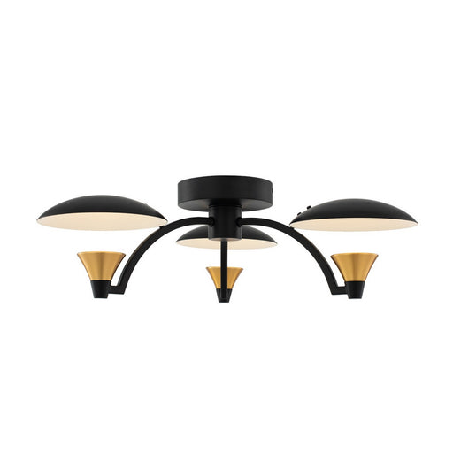 513645BWB - Redding LED Semi Flush Mount in Matte Black w White & Brass Accent by Kalco