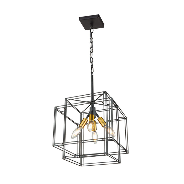 Artisan Four Light Pendant in Black and Brushed Brass