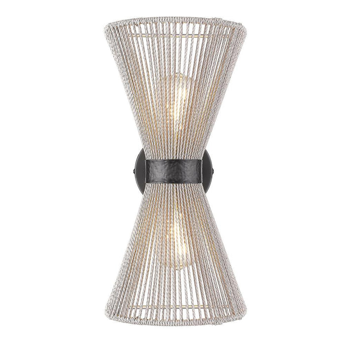 6938-2W BLK-BR - Avon 2-Light Wall Sconce in Matte Black with Bleached Raphia by Golden Lighting