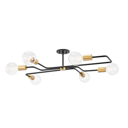 H488606S-AGB/TBK - Jena 6-Light Semi Flush Mount in Aged Brass & Textured Black Combo by Mitzi