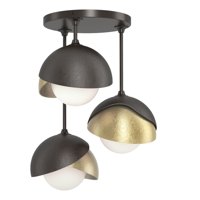 Brooklyn 3-Light Double Shade Semi-Flush in Oil Rubbed Bronze with Modern Brass Accent - 121374-SKT-14-86-GG0711 by Hubbardton Forge