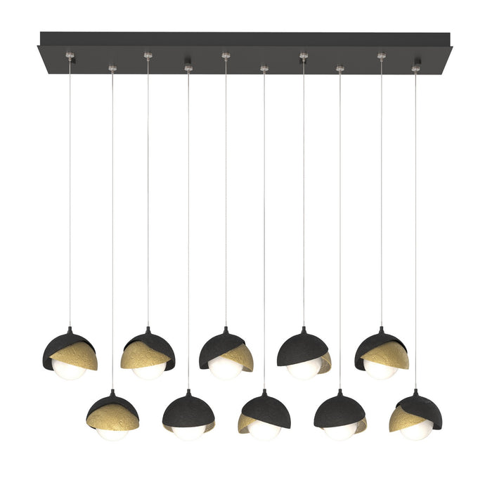 Brooklyn 10-Light Double Shade Pendant in Black with Modern Brass Accent - 131205-SKT-STND-10-86-GG0711 by Hubbardton Forge