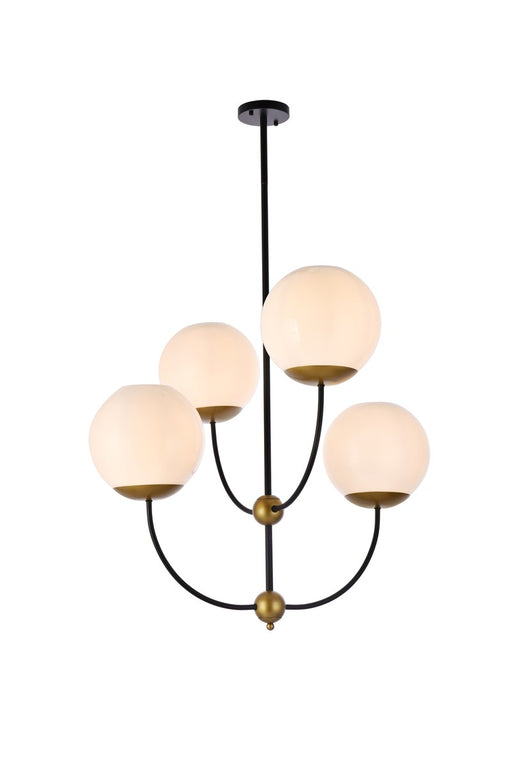 LD653D30BRK - Lennon 4-Light Pendant in Black & Brass & White by Elegant Lighting