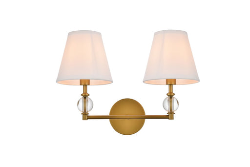 LD7022W15BR - Bethany 2-Light Bath in Brass & White Fabric Shade by Elegant Lighting