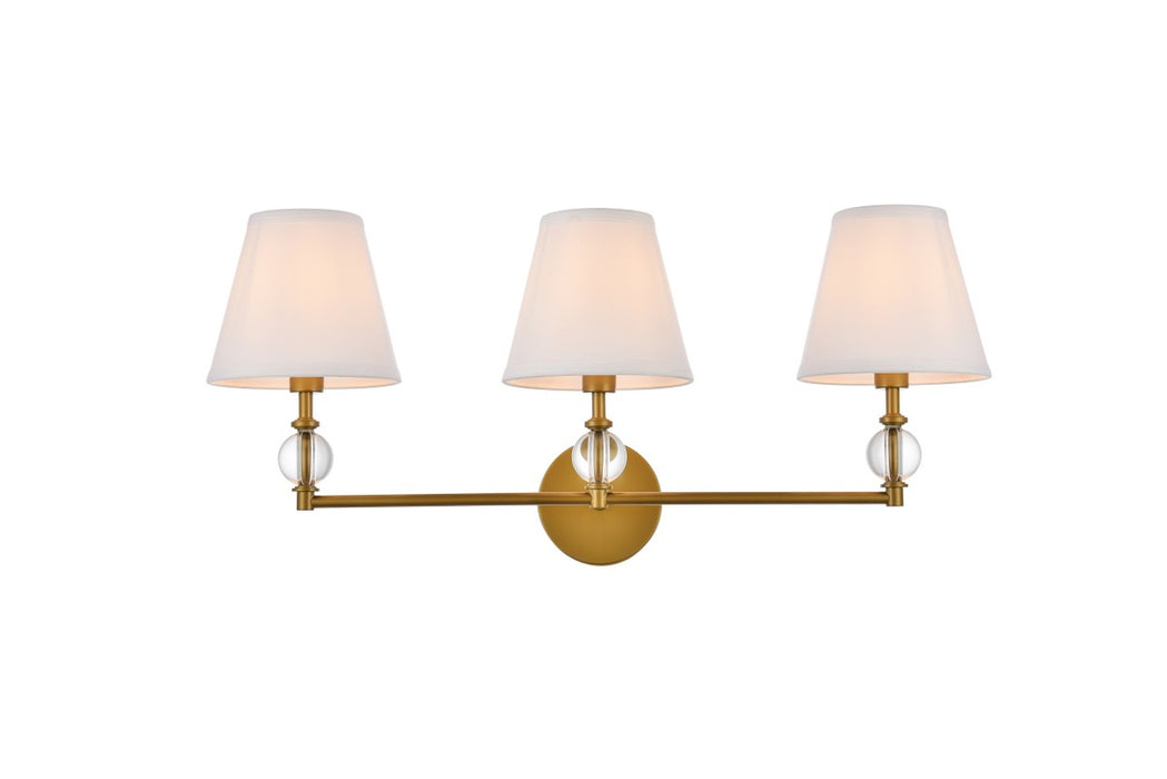 LD7023W24BR - Bethany 3-Light Bath in Brass & White Fabric Shade by Elegant Lighting