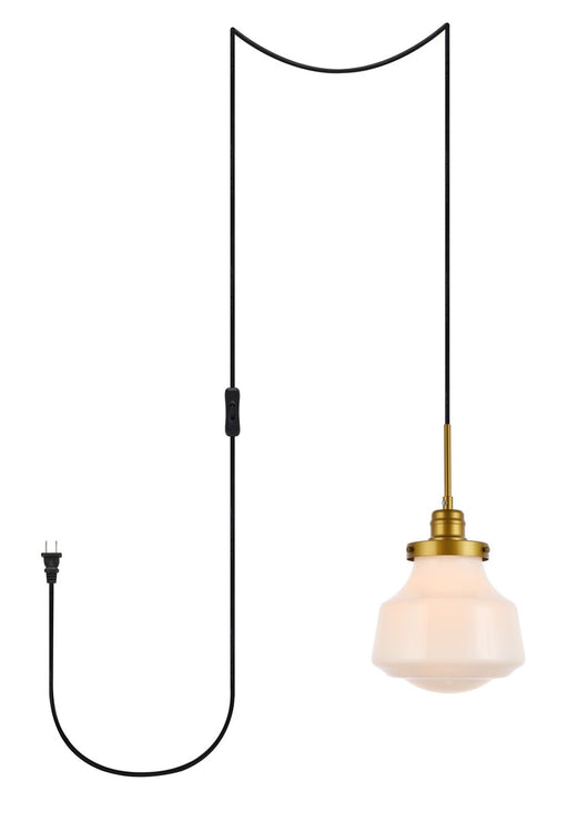 LDPG6257BR - Lye 1-Light Plug in Pendant in Brass & Frosted White by Elegant Lighting