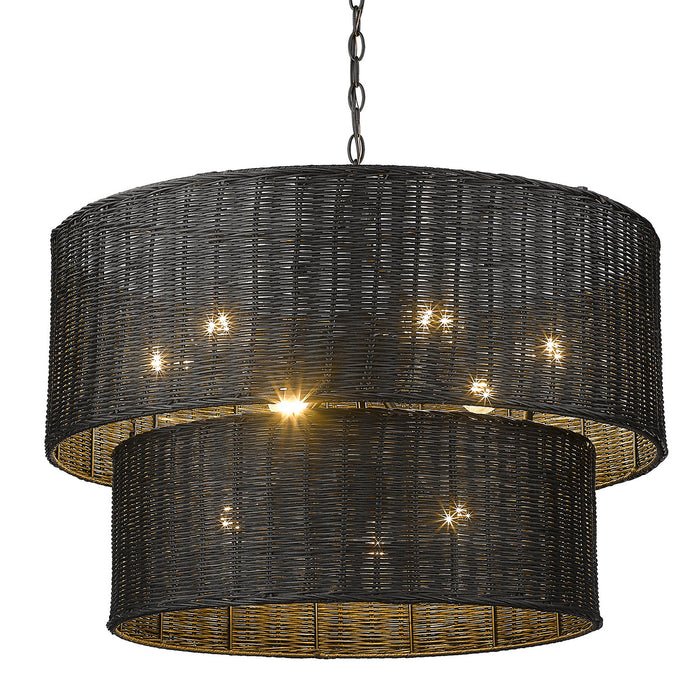 1084-9 BLK-BW - Erma 9-Light Chandelier in Matte Black with Black Wicker by Golden Lighting