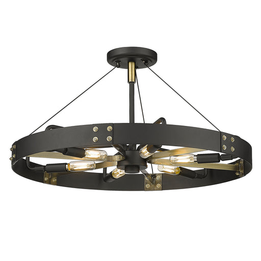 3866-MSF NB-AB - Vaughn Medium Semi-Flush in Natural Black with Aged Brass Accents by Golden Lighting