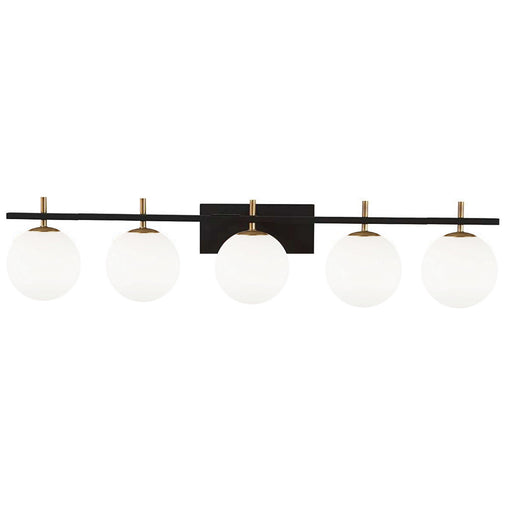 Vivaldi Five Light Vanity in Matte Black and Aged Brass