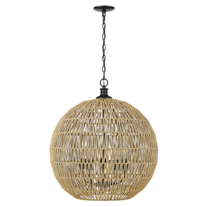 6933-5P BLK-NR - Florence 5-Light Pendant in Matte Black with Natural Raphia Rope by Golden Lighting