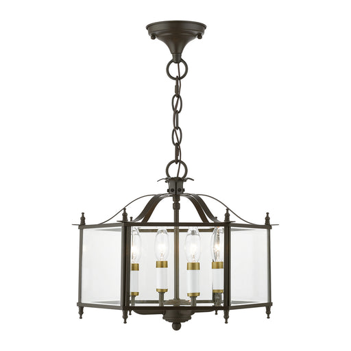 4398-92- Livingston 4-Light Convertible Pendant / Semi-Flush in English Bronze with Antique Brass by Livex Lighting