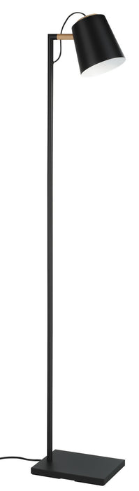 Lacey One Light Floor Lamp in Structured Black, Natural Wood