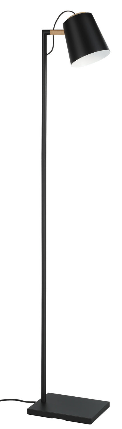 Lacey One Light Floor Lamp in Structured Black, Natural Wood