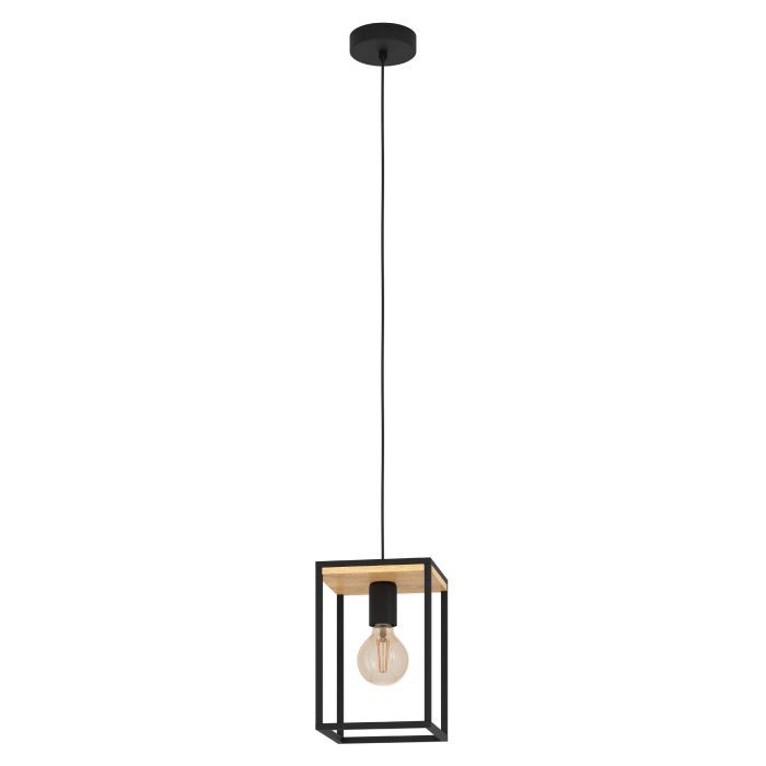 Libertad One Light Pendant in Structured Black & Natural Wood