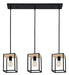 Libertad Three Light Linear Pendant in Structured Black & Natural Wood