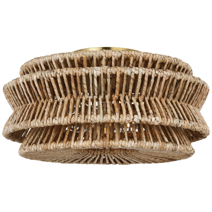 Antigua LED Semi-Flush Mount in Antique-Burnished Brass and Natural Abaca