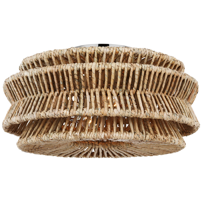 Antigua LED Semi-Flush Mount in Polished Nickel and Natural Abaca