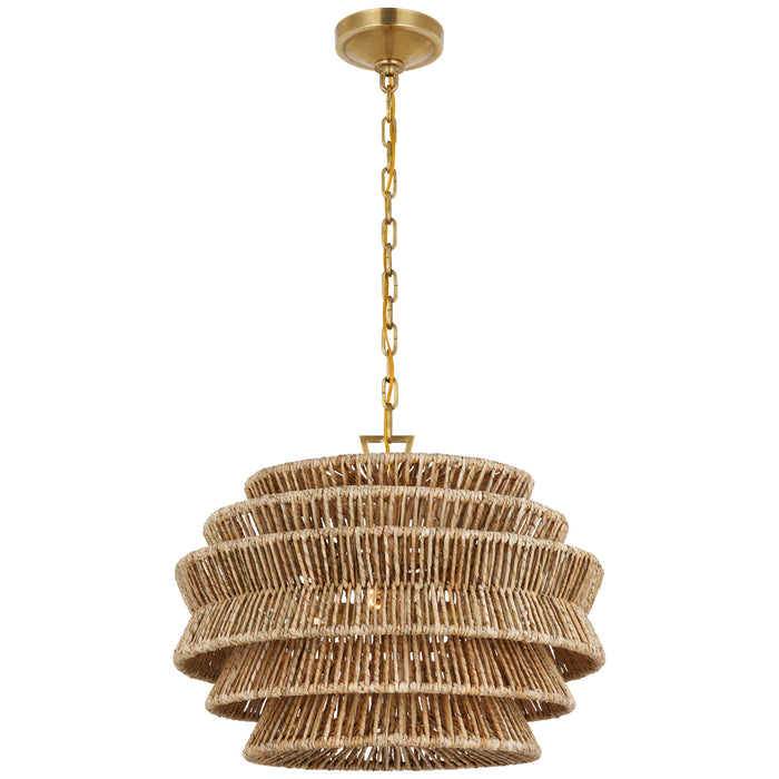 Antigua LED Chandelier in Antique-Burnished Brass and Natural Abaca