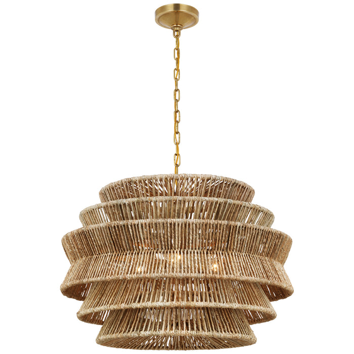 Antigua LED Chandelier in Antique-Burnished Brass and Natural Abaca