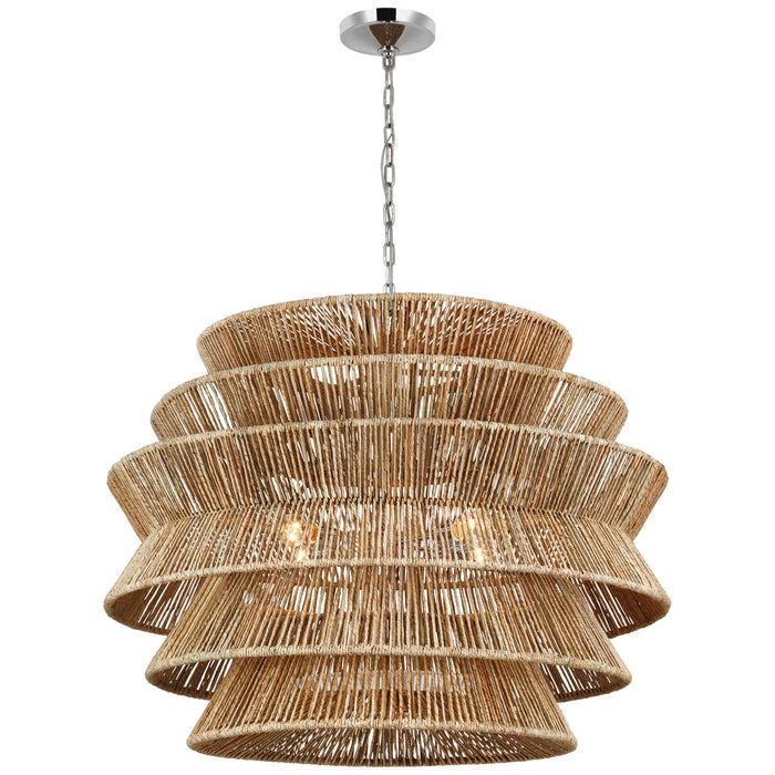 Antigua LED Chandelier in Polished Nickel and Natural Abaca