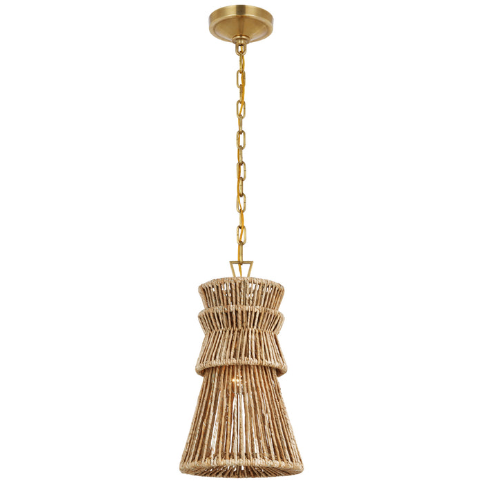 Antigua LED Pendant in Antique-Burnished Brass and Natural Abaca