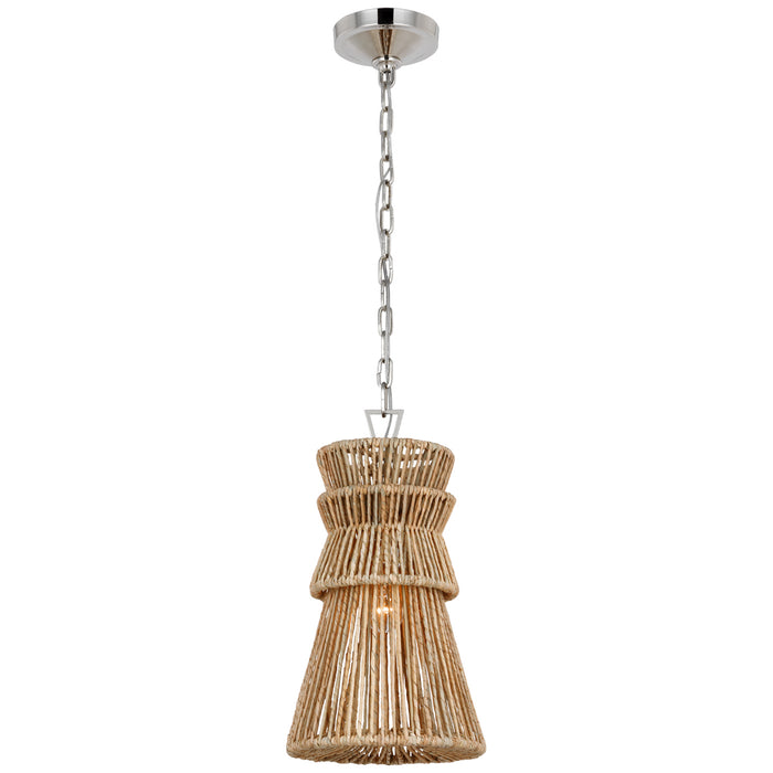 Antigua LED Pendant in Polished Nickel and Natural Abaca