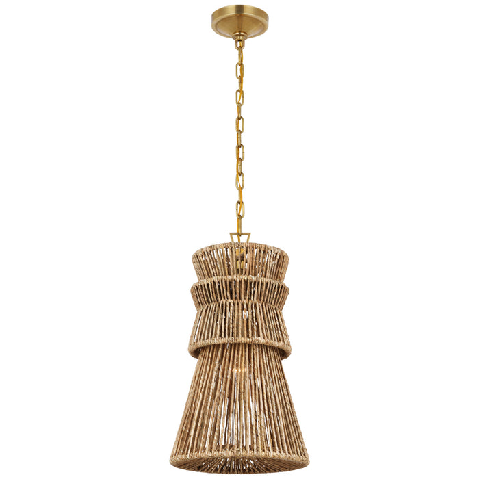 Antigua LED Pendant in Antique-Burnished Brass and Natural Abaca