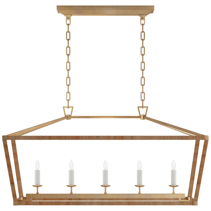 Darlana5 LED Linear Pendant in Antique-Burnished Brass and Natural Rattan